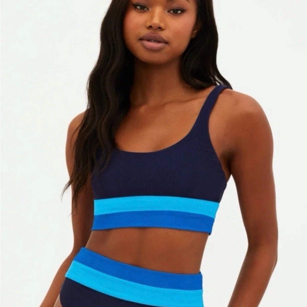 NEW BEACH RIOT BLUE MACKENZIE COLORBLOCK BIKINI SWIMSUIT TOP FREE PEOPLE SZ S